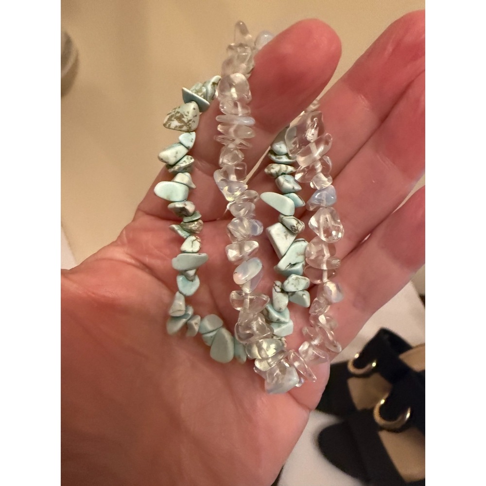2pc Stackable Beaded Stretch Bracelets Chip Stone White & Clear 93